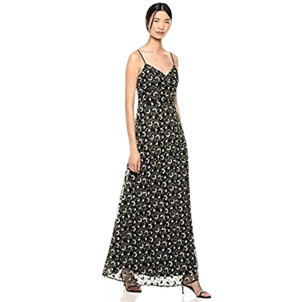 Jill Jill Stuart Black Embroidered Floral Fit And Flare Long Dress